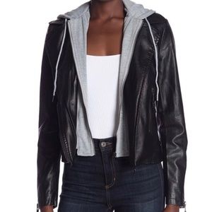 Faux Leather Moto Hooded Jacket